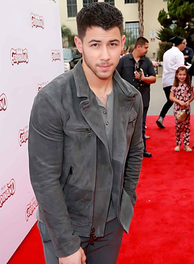 Nick Jonas Red Carpet Grey Leather Jacket
