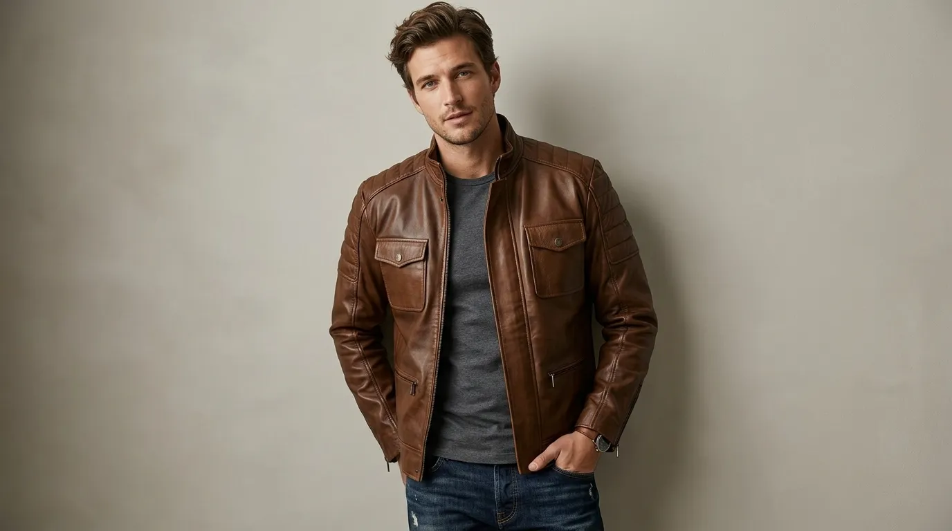 Boss Level Frank Grillo style rugged worn brown leather jacket