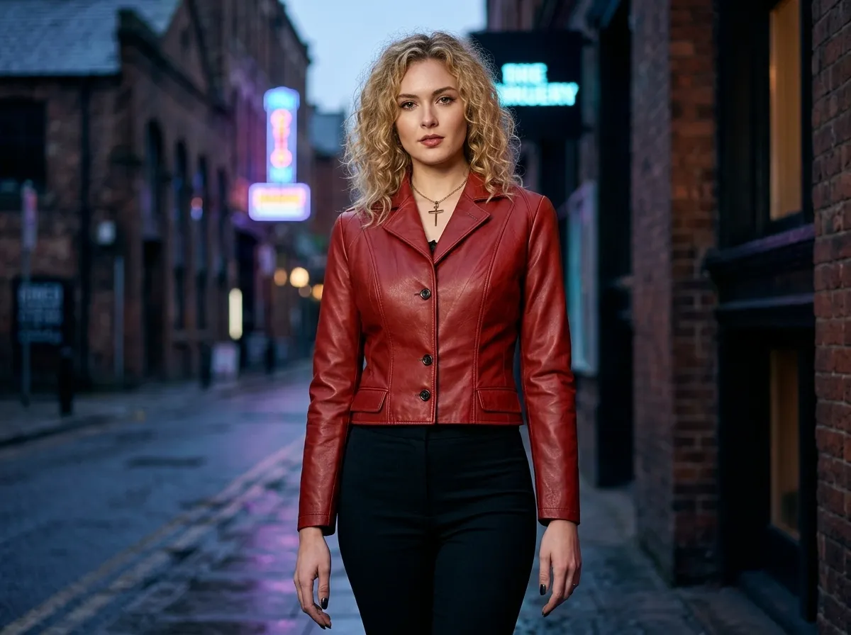 Buffy style cropped red leather jacket for women