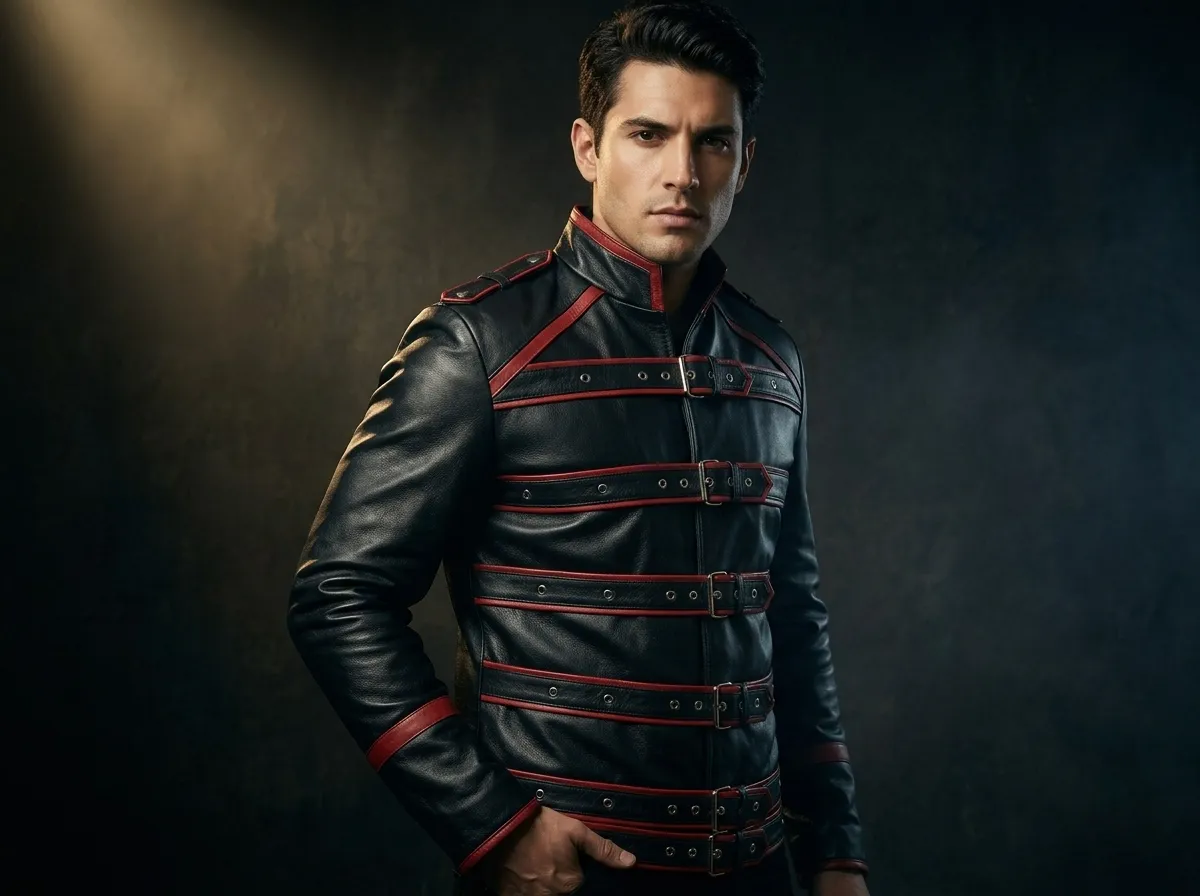Freddie Mercury style studded black biker leather jacket