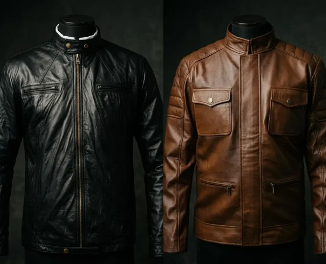 17 Again soft black and Boss Level rugged leather jackets compared
