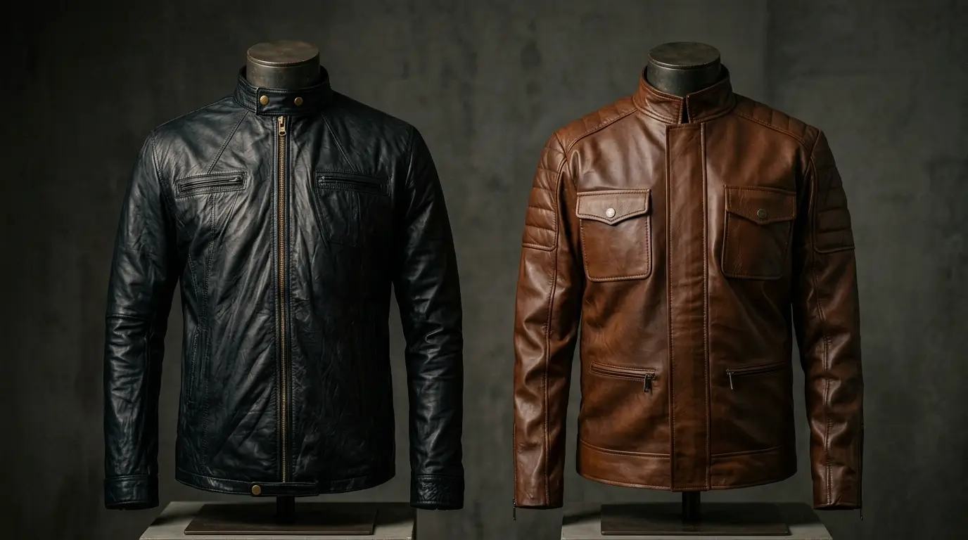 17 Again soft black and Boss Level rugged leather jackets compared