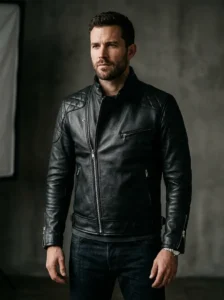 How to style a stand collar leather jacket smart-casual