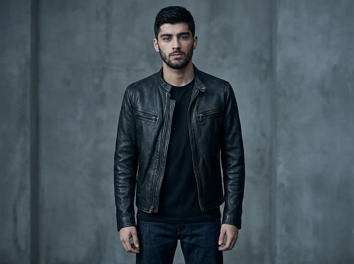 Zayn Malik style matte black biker leather jacket