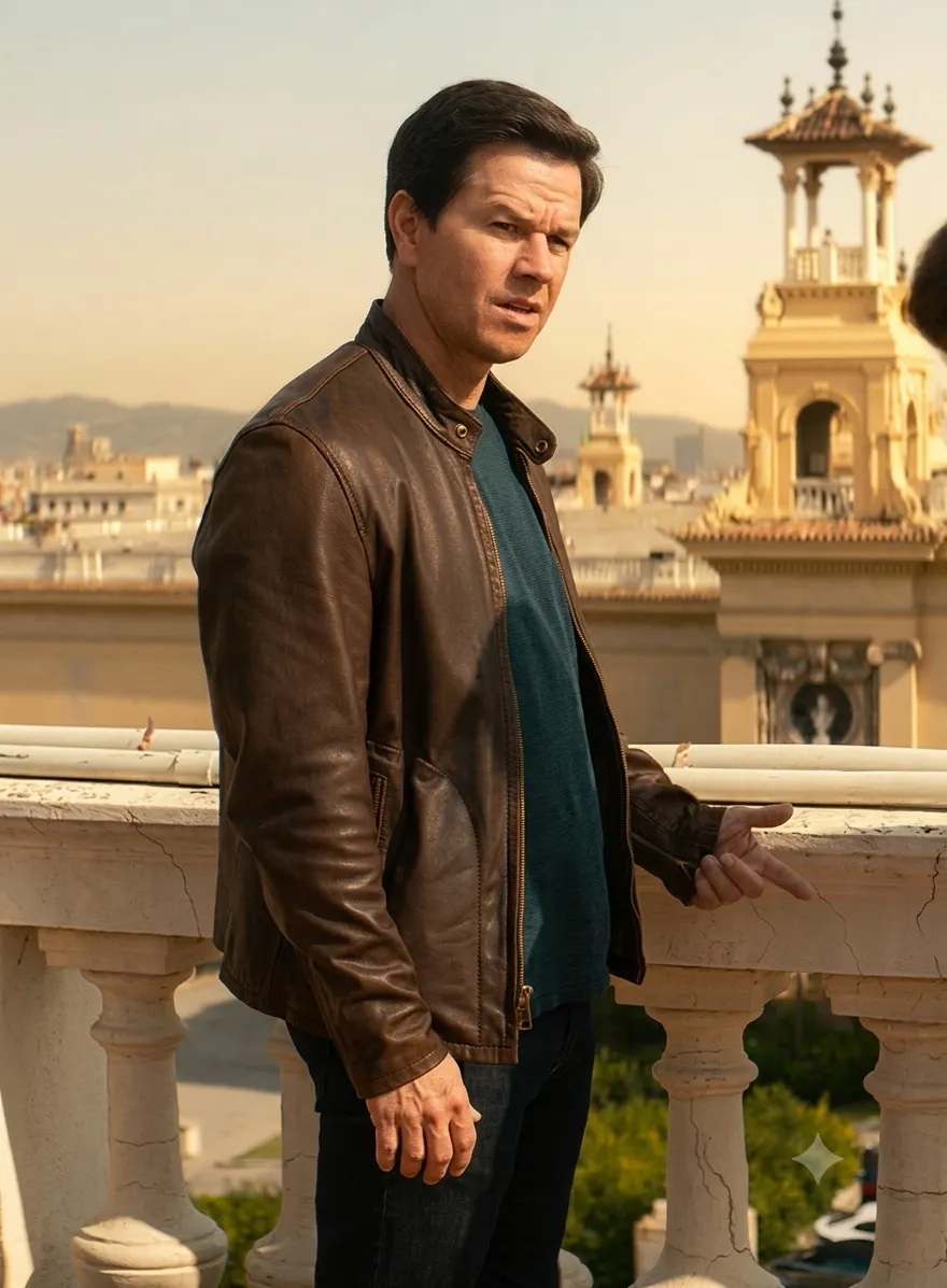 Mark Wahlberg Uncharted leather jacket - brown, worn as Victor Sullivan